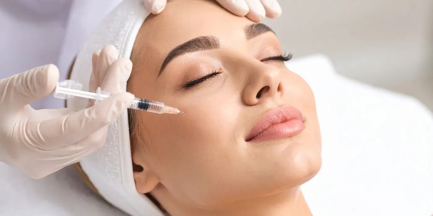 A clinician administering a Botox injection to a patient in a treatment room
